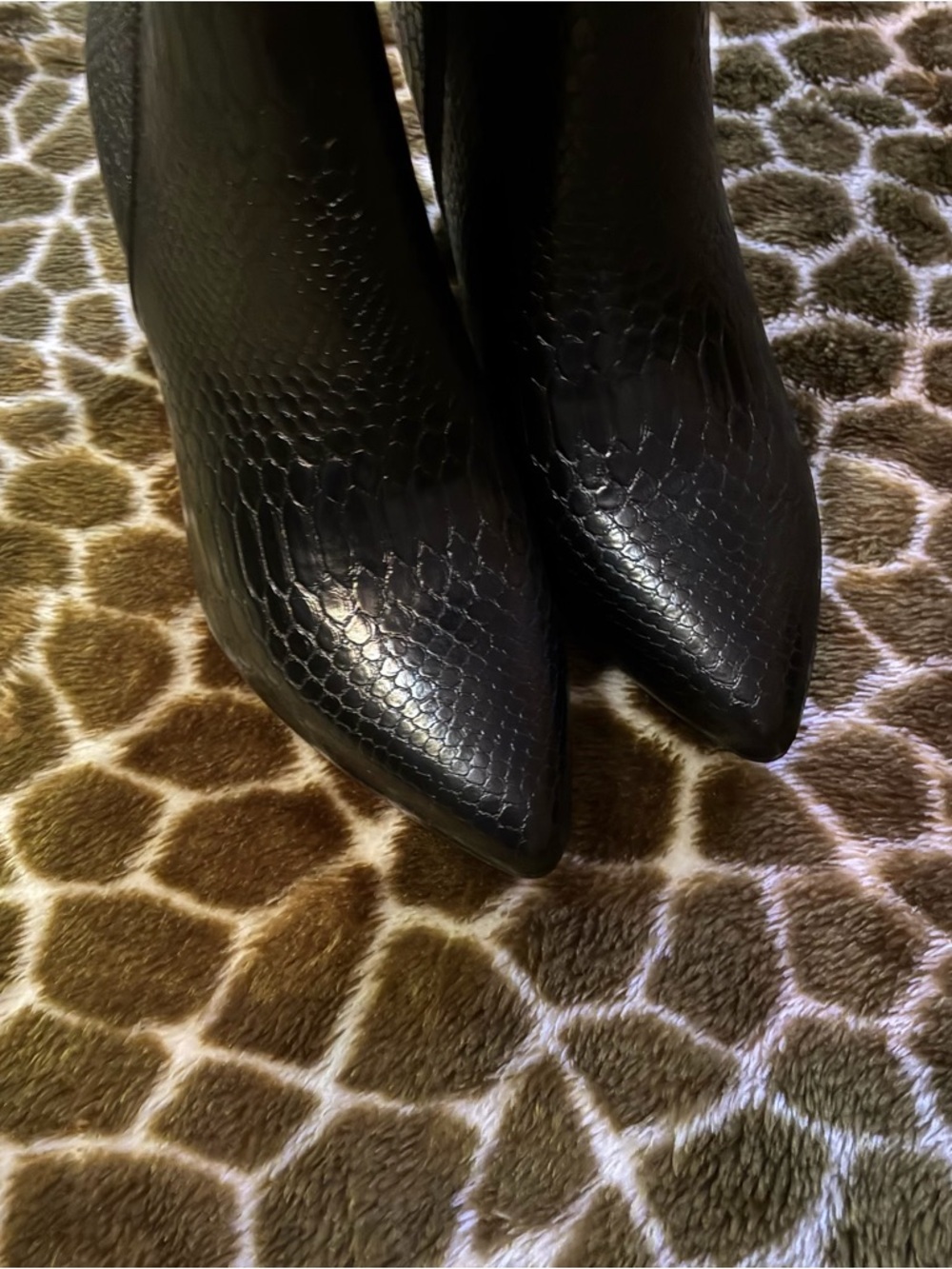 Women’s Black Snake-Embossed Block Heel Mid-Calf Boots - Picture 5 of 8
